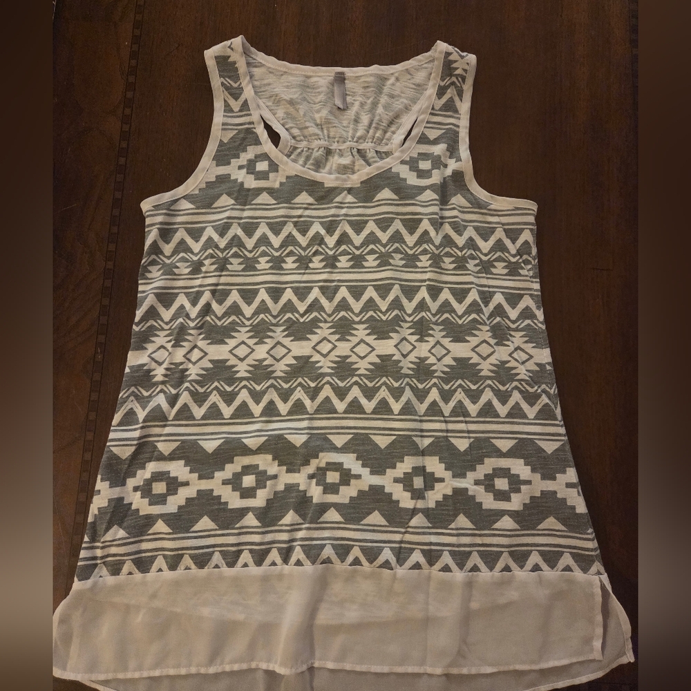 women small gray white tank sheer hem Vanity